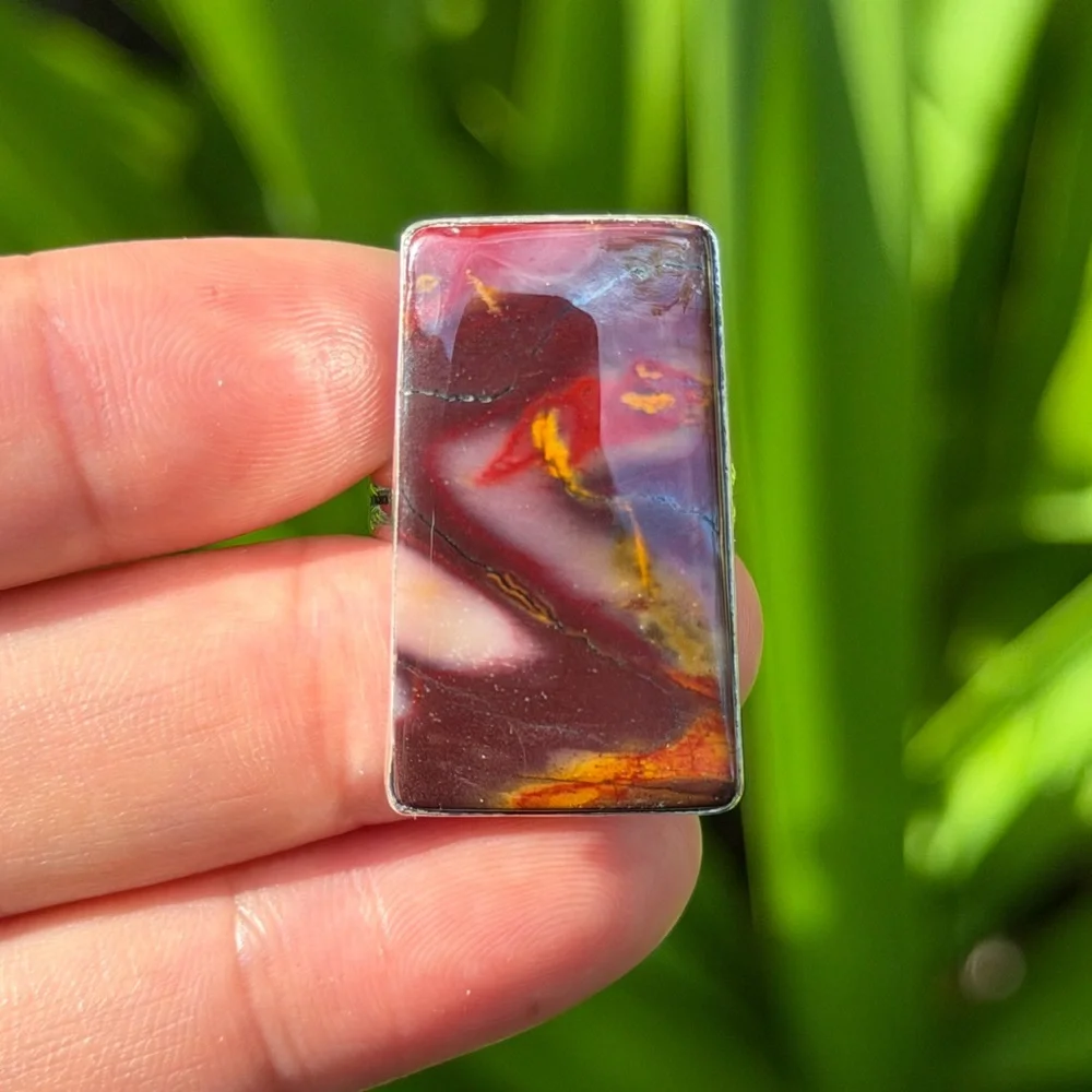 Size 8 925 silver plated red mookaite ring with pyrite 0501‎